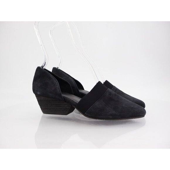 Eileen Fisher Womens Hilly Pumps Block Wedge Pointed Toe Black Suede Size 7.5 - Picture 1 of 14